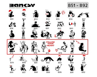 Schablone BANKSY Streetart, Auswahl (B72-B78), DIN A7 / A6 / A5 / A4 / A3 / A2 Stencil für Graffiti, Airbrush, Vorlage für Wandbild, Malen