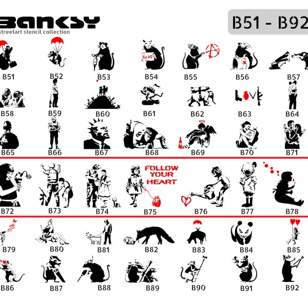 Stencil BANKSY Streetart, selection (B72-B78), DIN A7 / A6 / A5 / A4 / A3 / A2 Stencil for graffiti, airbrush, template for mural, painting