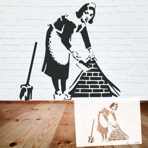 Schablone BANKSY Streetart große Motivauswahl B30-B36 DIN A7 / A6 / A5 / A4 / A3 / A2 Stencil Wallart Airbrush DIY, Vorlage Muster B33 Maid