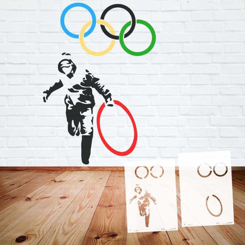 Schablone BANKSY Streetart große Motivauswahl B30-B36 DIN A7 / A6 / A5 / A4 / A3 / A2 Stencil Wallart Airbrush DIY, Vorlage Muster B32 Olympic Thief