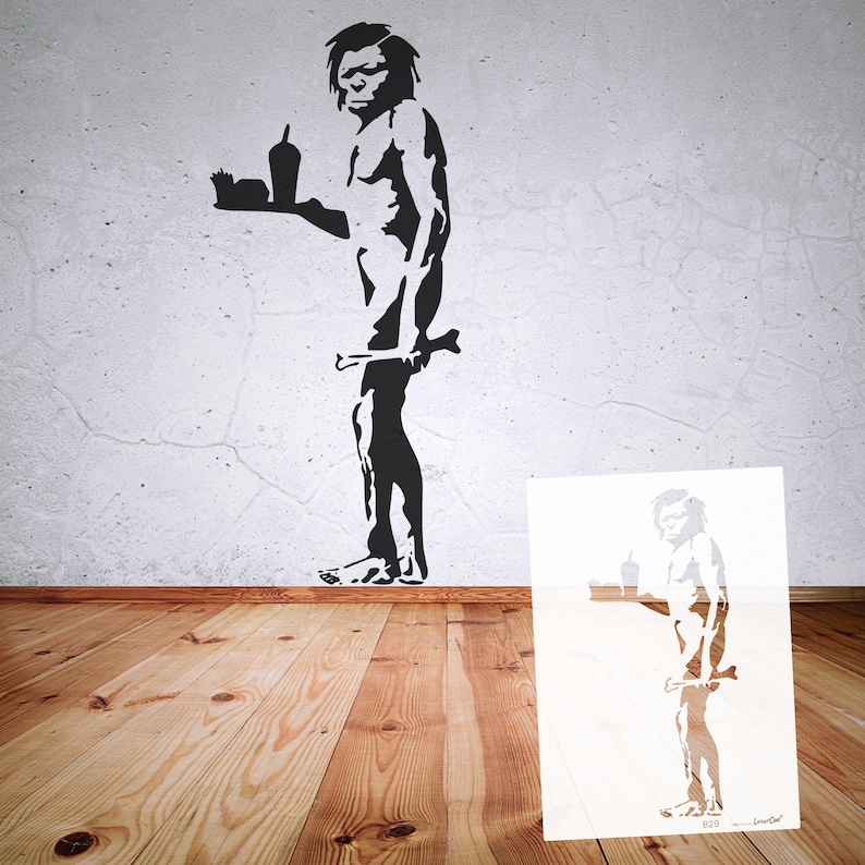 Stencil BANKSY Streetart, B23-B29, nei formati DIN A7/A6/A5/A4/A3/A2. Stencil per aerografo, fai da te regalo, modello B29 Caveman