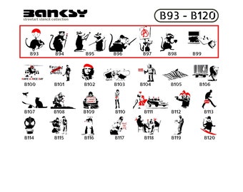 Schablone BANKSY Streetart, Auswahl (B93-B99), DIN A7 / A6 / A5 / A4 / A3 / A2 Stencil für Graffiti, Airbrush, Vorlage für Wandbild, Kunst