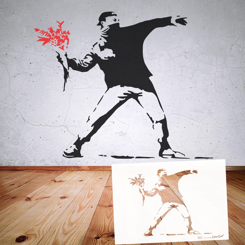 Schablone BANKSY B9-B15, in DIN A7 A6 A5 A4 A3 A2, Mädchen mit Ballon, Blumenwerfer, Banksy Ratte. Wallart, Urban Art, DIY Kunst, Geschenk Bild 3