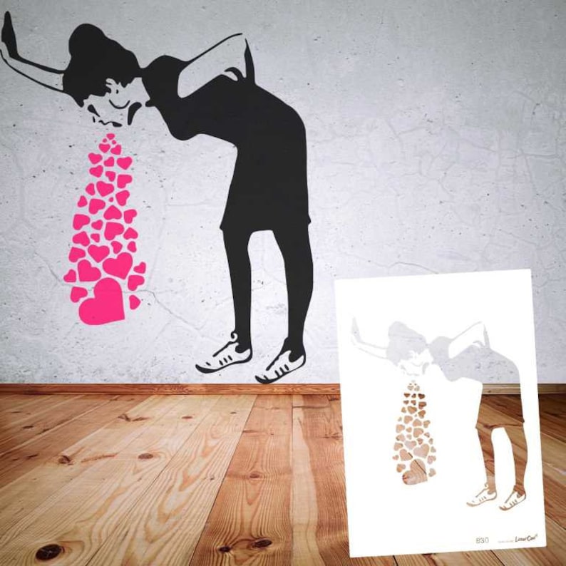 Schablone BANKSY Streetart große Motivauswahl B30-B36 DIN A7 / A6 / A5 / A4 / A3 / A2 Stencil Wallart Airbrush DIY, Vorlage Muster B30 Lovesick