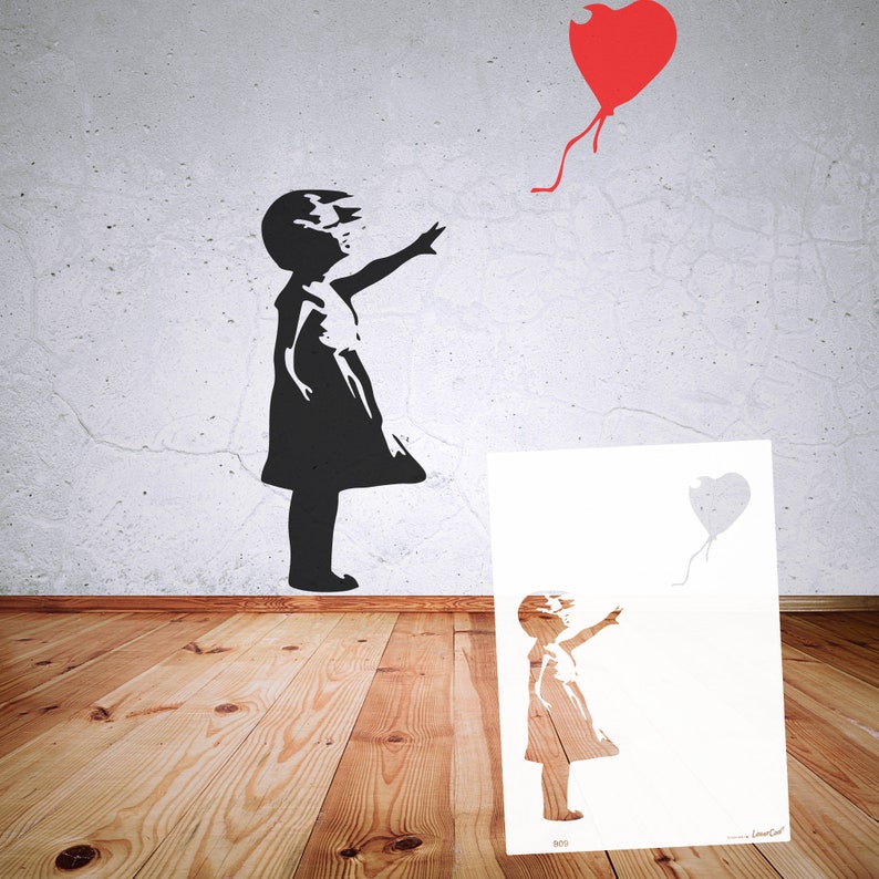 Schablone BANKSY B9-B17, in DIN A7 A6 A5 A4 A3 A2, Mädchen mit Ballon, Blumenwerfer, Banksy Ratte. Wallart, Urban Art, DIY Kunst, Geschenk Bild 2