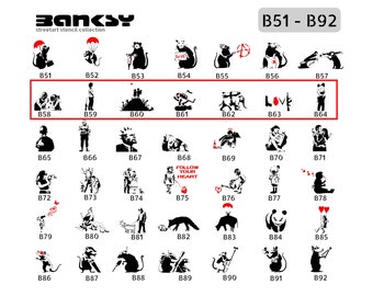 Stencil &quot;BANKSY Streetart, (B58 - B64) - in DIN A7 / A6 / A5 / A4 / A3 / A2 Stencil for Wallart Airbrush, DIY, template for painting