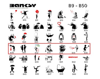 Stencil "BANKSY Streetart" ampia scelta di motivi (B30-B36) - DIN A7 / A6 / A5 / A4 / A3 / A2 Stencil Wallart Aerografo fai da te, modello modello