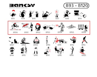 Schablone BANKSY Streetart, Auswahl (B100-B106), DIN A7 / A6 / A5 / A4 / A3 / A2 Stencil für Graffiti, Airbrush, Vorlage für Wandbild, Kunst