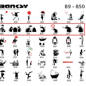 Stencil BANKSY street art collection B18-B26, in DIN A7/ A6 / A5 / A4 / A3 / A2 formats, template for art, wallart painting, handicrafts image 1