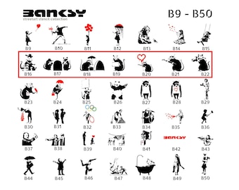 Schablone BANKSY Streetart, (B16-B22), in Formaten DIN A7/ A6 / A5 / A4 / A3 / A2 Stencil Wallart, Urban Art, Kunst, Muster