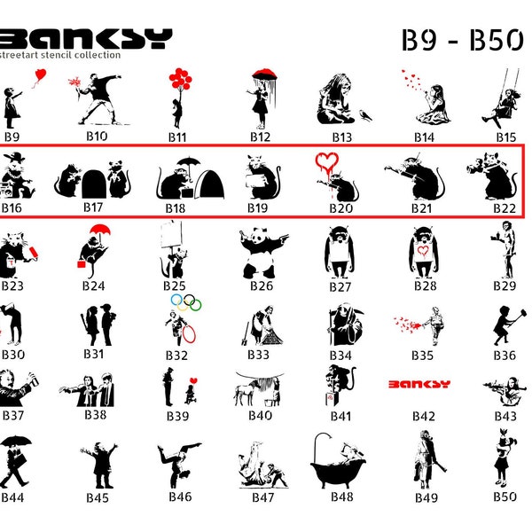 Schablone BANKSY Streetart, (B16-B22), in Formaten DIN A7/ A6 / A5 / A4 / A3 / A2 Stencil Wallart, Urban Art, Kunst, Muster