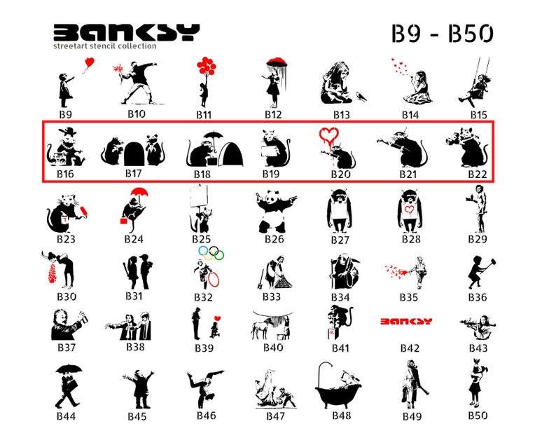 Schablone BANKSY Streetart, B16-B22, in Formaten DIN A7/ A6 / A5 / A4 / A3 / A2 Stencil Wallart, Urban Art, Kunst, Muster Bild 1