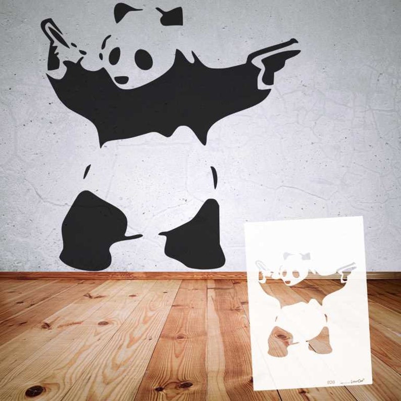 Stencil BANKSY street art collection B9-B17, in DIN A7/ A6 / A5 / A4 / A3 / A2 formats, template for art, wallart painting, handicrafts B26 Panda with Guns