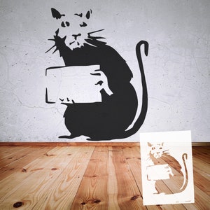 Stencil BANKSY street art collection B18-B26, in DIN A7/ A6 / A5 / A4 / A3 / A2 formats, template for art, wallart painting, handicrafts B19 Rat with Sign