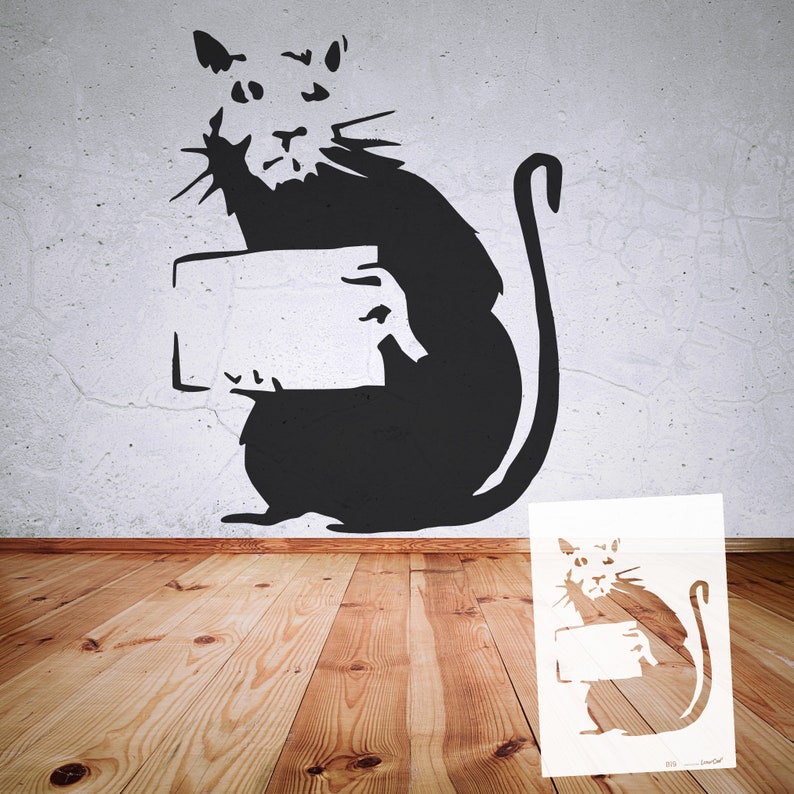 Stencil BANKSY street art collection B18-B26, in DIN A7/ A6 / A5 / A4 / A3 / A2 formats, template for art, wallart painting, handicrafts B19 Rat with Sign