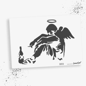 Schablone BANKSY Streetart, Auswahl B65-B71, DIN A7 / A6 / A5 / A4 / A3 / A2 Stencil für Graffiti, Airbrush, Vorlage für Wandbild, Kunst B69 Fallen Angel