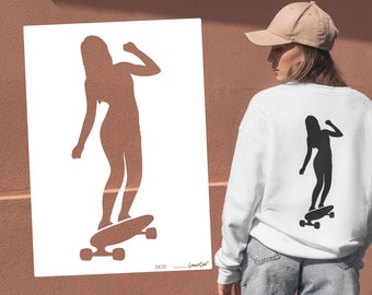 Stencil ragazza skateboard in DIN A7 / A6 / A5 / A4 / A3 / A2 stencil per aerografo, per dipingere, per aerografo, arte