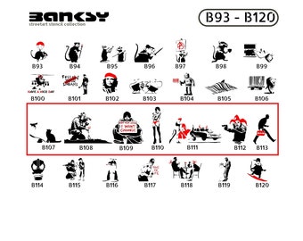 Stencil BANKSY Streetart, selection (B107-B113), in A7, A6, A5, A4, A3, A2 stencil for graffiti, airbrush, template, urban art, protest art