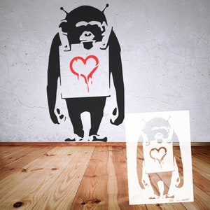 Stencil BANKSY street art collection B9-B17, in DIN A7/ A6 / A5 / A4 / A3 / A2 formats, template for art, wallart painting, handicrafts B28 Ape Heartsign