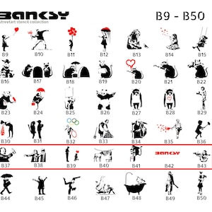Stencil &quot;BANKSY Streetart&quot; large selection of motifs (B37 - B43) - DIN A7 / A6 / A5 / A4 / A3 / A2 Stencil for Wallart, Airbrush DIY, Gift