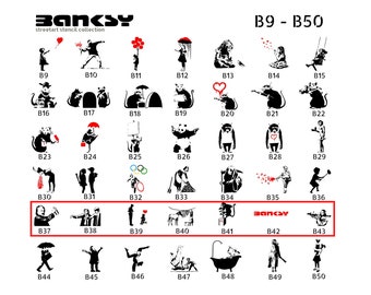 Stencil &quot;BANKSY Streetart&quot; large selection of motifs (B37 - B43) - DIN A7 / A6 / A5 / A4 / A3 / A2 Stencil for Wallart, Airbrush DIY, Gift