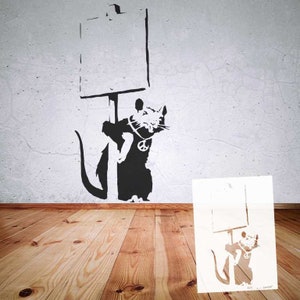 Stencil BANKSY street art collection B9-B17, in DIN A7/ A6 / A5 / A4 / A3 / A2 formats, template for art, wallart painting, handicrafts B25 Rat with Sign