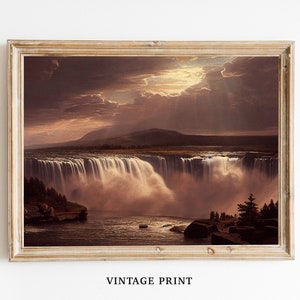 PRINTABLE Niagara Falls Horseshoe Falls painting ~ Vintage Neutral Wall Art Print ~ Living room cottage house wall decor ~ Digital Download