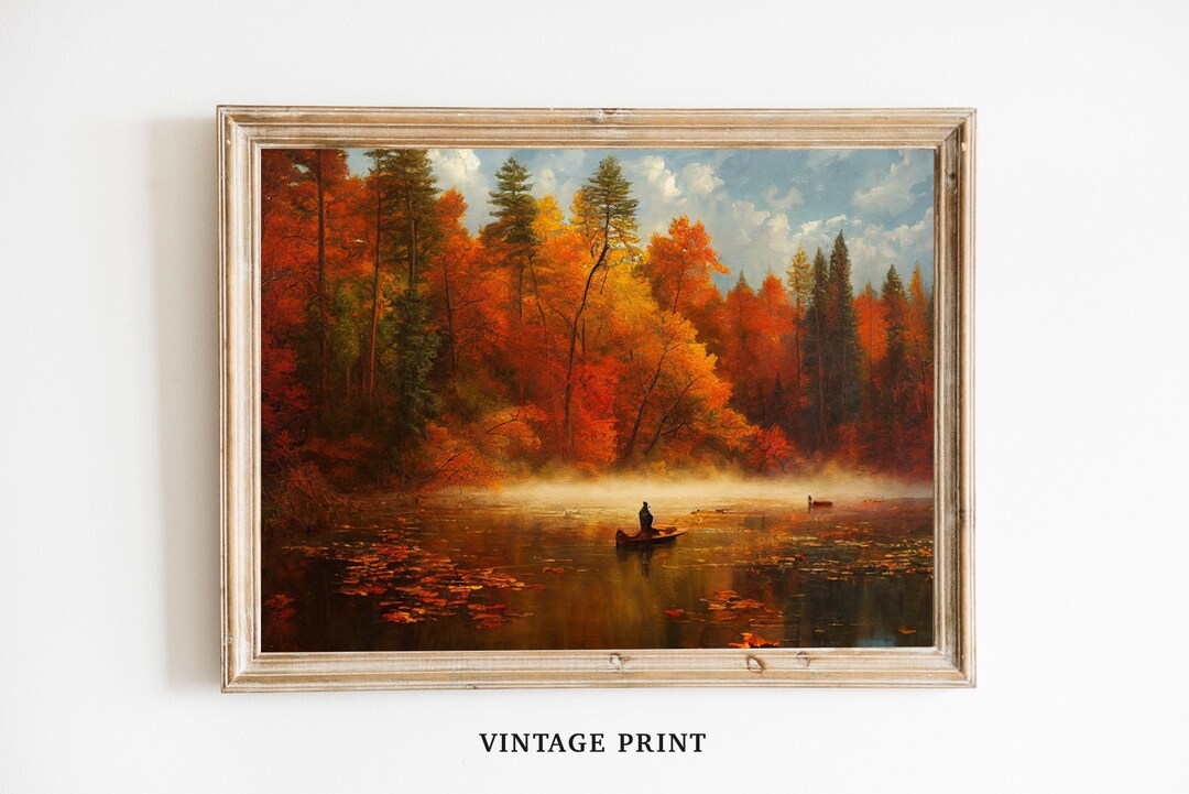 PRINTABLE Autumn Forest Lake ~ Vintage Neutral Wall Art Print ~ Living ...