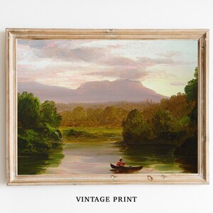 PRINTABLE Rustic River Painting ~ Vintage Neutral Wall Art Print ~ Living room cottage house wall decor ~ Printable Digital Download