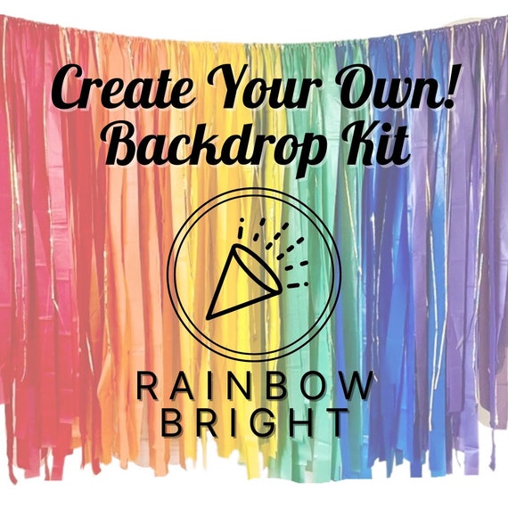 DIY Streamer Backdrop Kit, DIY Fringe Backdrop Kit, Make Your Own Fringe Backdrop, DIY Tablecloth Backdrop Kit, Rainbow Il_570xn