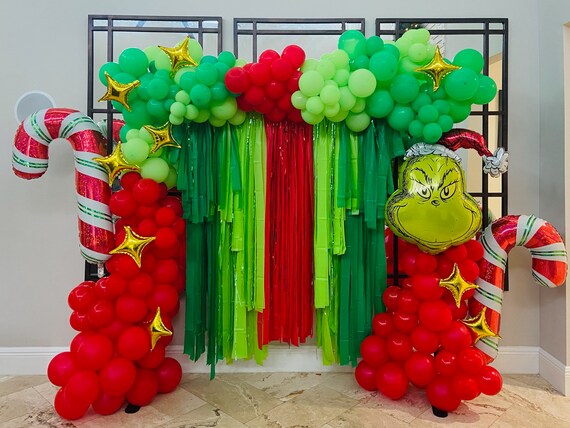 Fringe Backdrop, Streamer Backdrop, Party Backdrop, Photo Backdrop, Red and Green, Grinchmas, Grinch Party, Christmas, Ugly Sweater Il_570xn