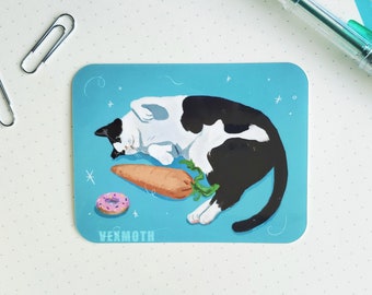 Figaro Black and White Cat Vinyl Sticker - Donut & Carrot