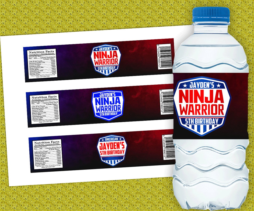 American Ninja Warrior Bottle Label Design / Ninja Warrior Labels / Water Label / Ninja Warrior ...