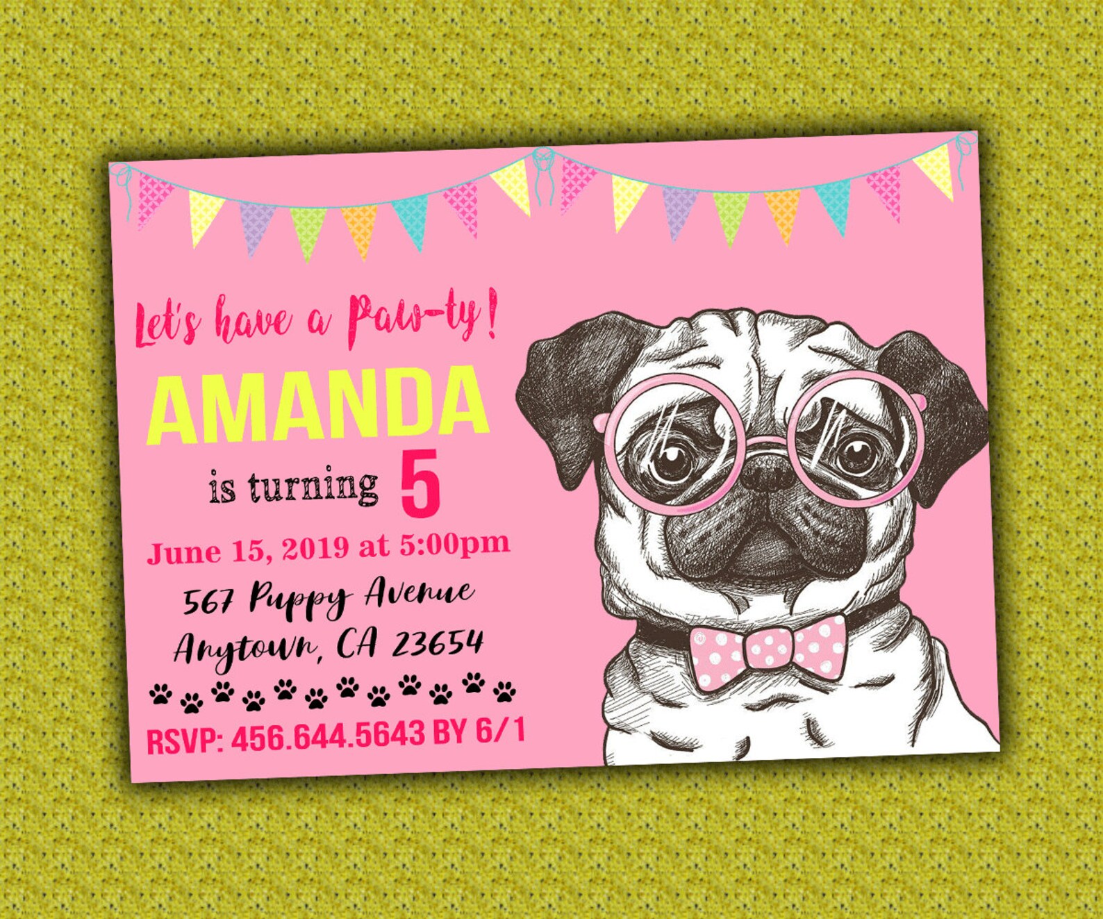pug-birthday-printable-invitation-pug-digital-invitation-etsy