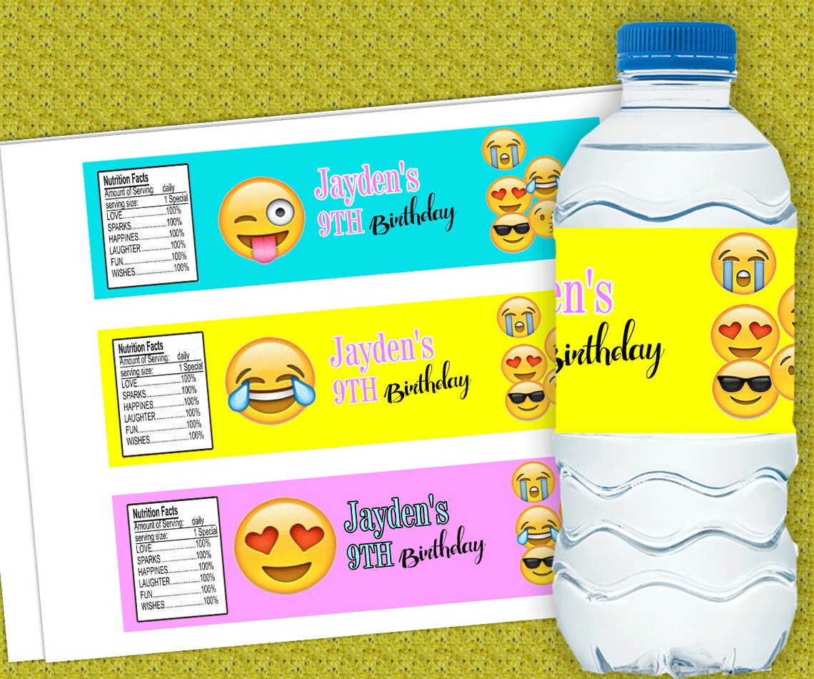 Emoji Bottle Label Design / Emoji Labels / Emoji Water Label / Etsy
