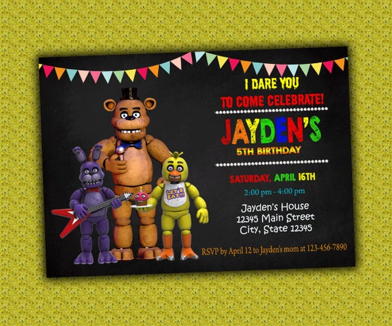 Terrific Five Nights at Freddy's Birthday Invitation 2022 for boy