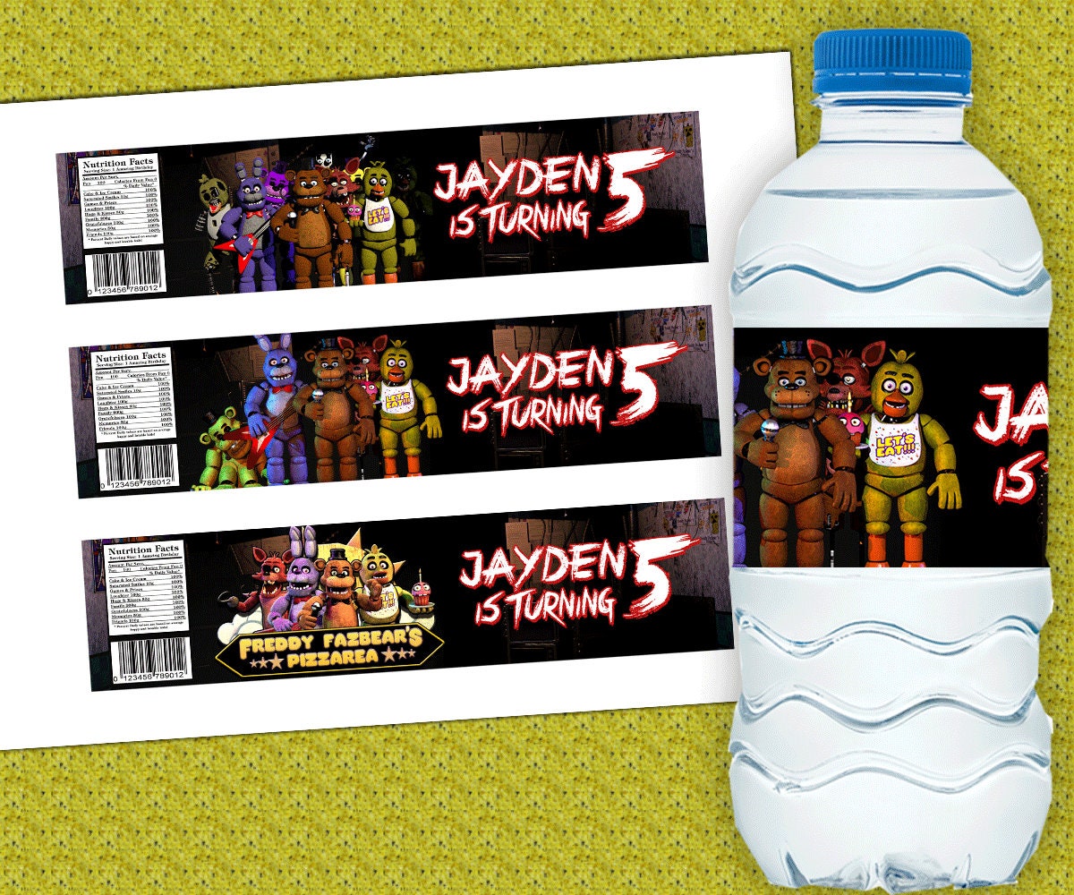  20 Fnaf Water Bottle Labels Girl Stickers Birthday