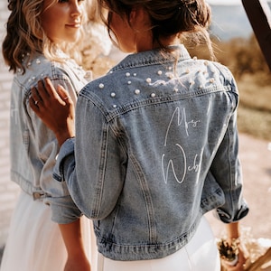 Denim jacket customizable with dark wash image 1