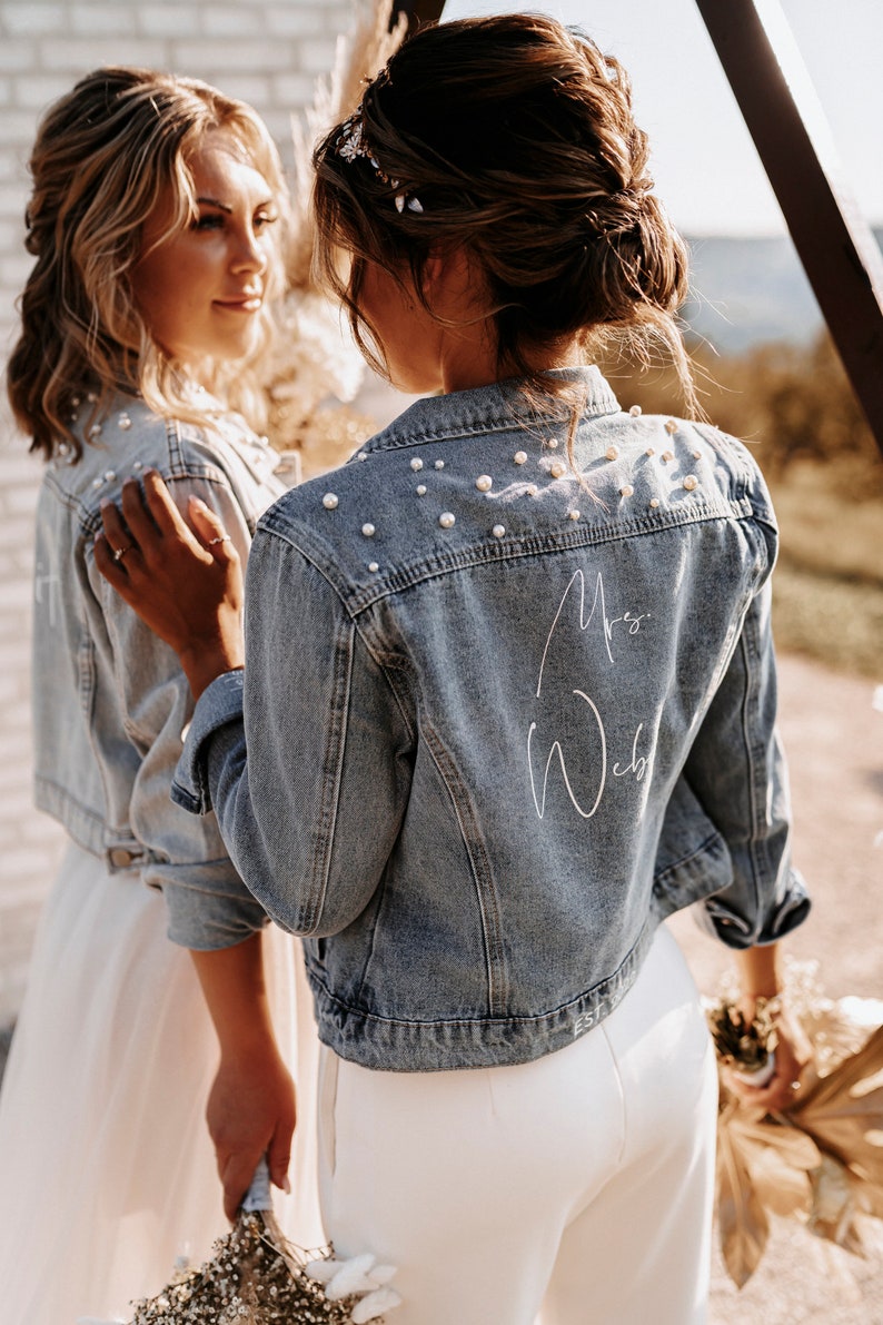 Denim jacket customizable with dark wash image 1