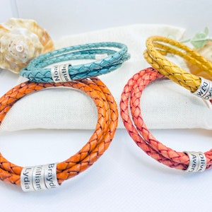 Custom Bracelets for Women with Personalized Beads, Leather Kids Name Bracelet, Mothers Day Christmas Gift For Mom Grandma Wife Girlfriend