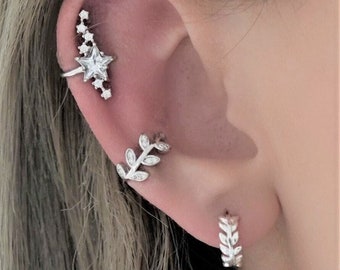 Leaf Ear Cuff Earrings, Star Ear Cuff No Piercing, Ear Cuff Set, Ear Cuff Non Pierced, Cartilage Earrings, Conch Piercing, Fake Piercings