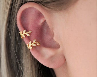 Leaf Ear Cuff Earrings, Ear Cuff No Piercing, Gold Ear Cuffs, Ear Cuff Non Pierced, Ear Crawler Earrings, Conch Piercing, Fake Piercings