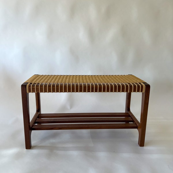 Handmade Danish Paper Cord Bench With Shoe Shelf