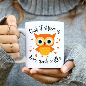 Caneca de coruja - Caneca de cerâmica de coruja - Copo de coruja - Caneca de café de coruja - Xícara de café de coruja - Presente para ela