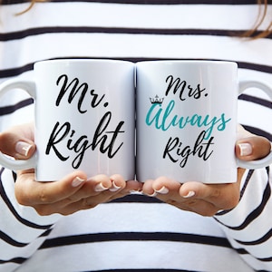 Couples Mugs - Mrs Always Right - Couples Mugs Sets - Matching Mugs - Engagement Mug - His and Hers Mugs - Mr Right - Mug Set