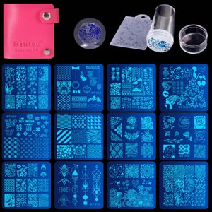 Nail Stamping Plates Set 12pcs Nail Plates 1stamper 1scraper 1storage bag Nail plate Template Image Plate Stencil Nails Tool