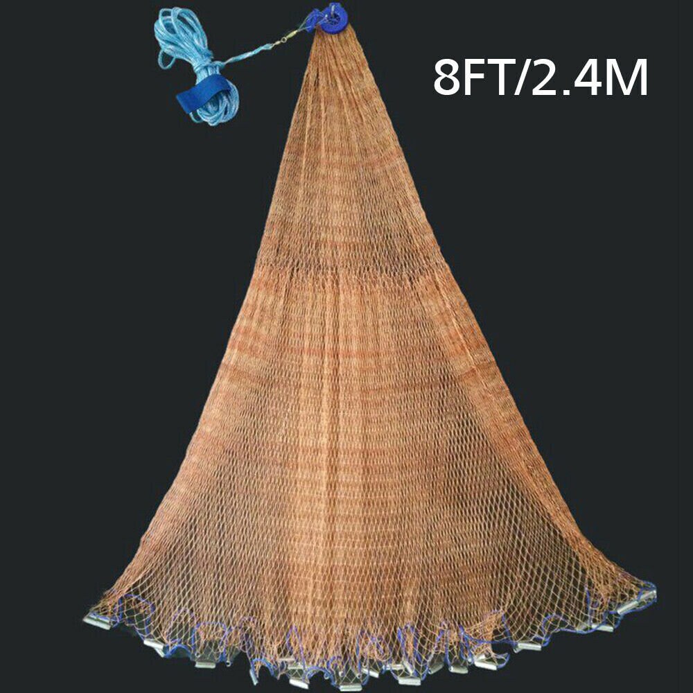 8ft Diameter Durable Fishing Cast Net Bait Easy Throw Hand Cast Strong