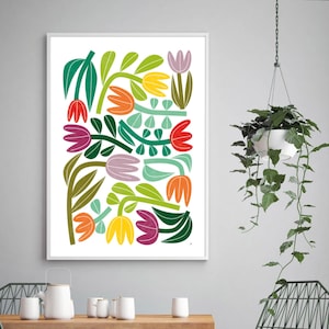 Floral Art to Print / Modern Botanical Wall Art / Cheerful Print / Bright Colors Floral Art / Tulips / Vibrant Botanical.