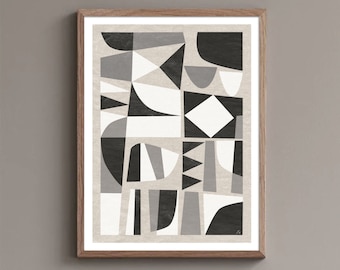 Nowoczesna geometryczna czarno-biała sztuka do druku/sztuka współczesna/czarno-białe i szare drukowanie artystyczne/czarne białe kształty geometryczne art.