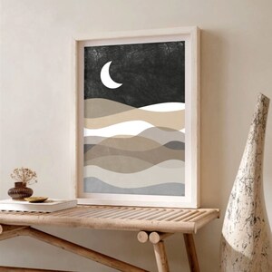 Sea and Moon Wall Art / Natural colors / Abstract Sea / Moon Art Print / Boho Sea and Moon / Nature Wall Art / Neutral Colors Wall Art.